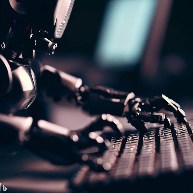 Robot engaging with a keyboard, symbolizing AI-assisted writing.