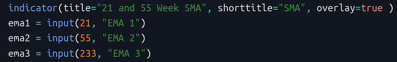 Input Field for EMA Parameters