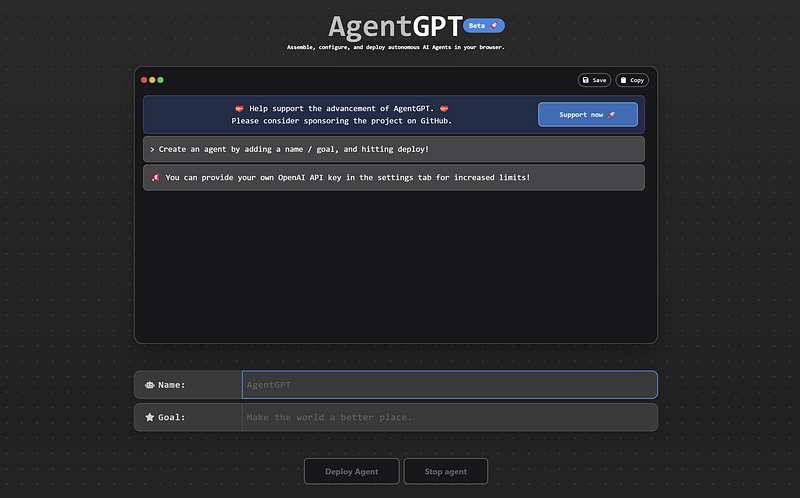 Interface of AgentGPT showing task configuration