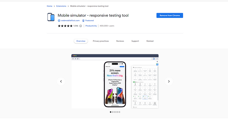 Chrome extension for mobile simulation