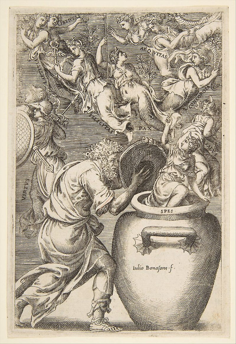 Depicting Epimetheus opening the jar