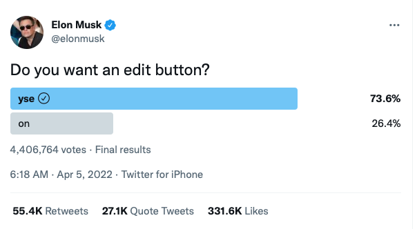 Edit button proposal by Elon Musk