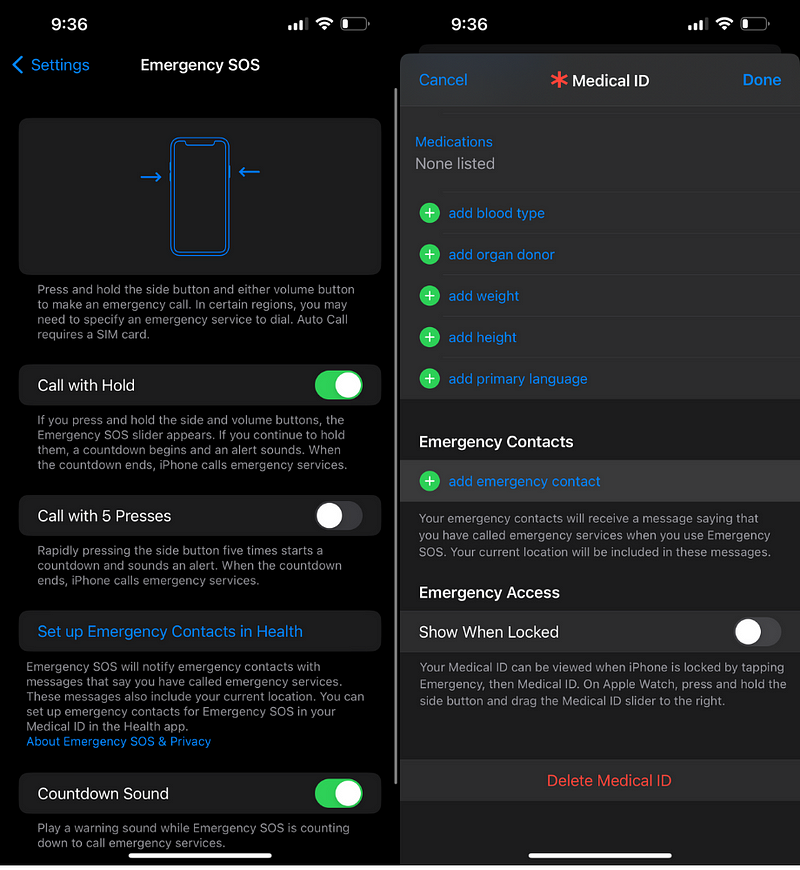 Configuring Emergency SOS settings