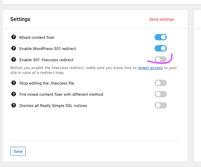 Enabling 301 redirect in Permalinks