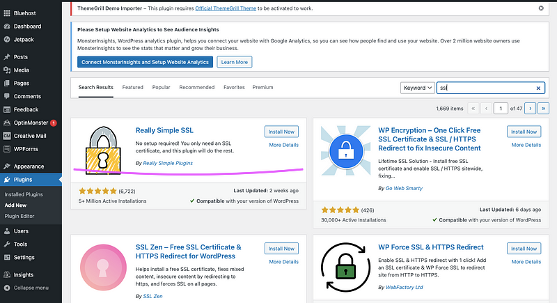 Installing Really Simple SSL plugin