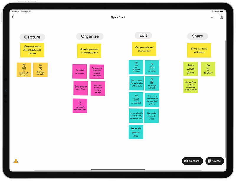 Post-it app interface on iPad