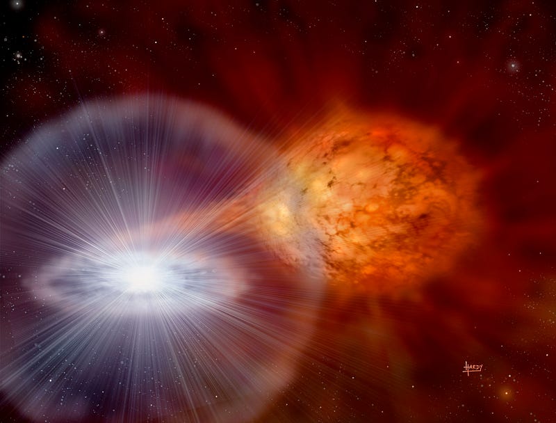 Artistic depiction of RS Ophiuchi's nova eruption