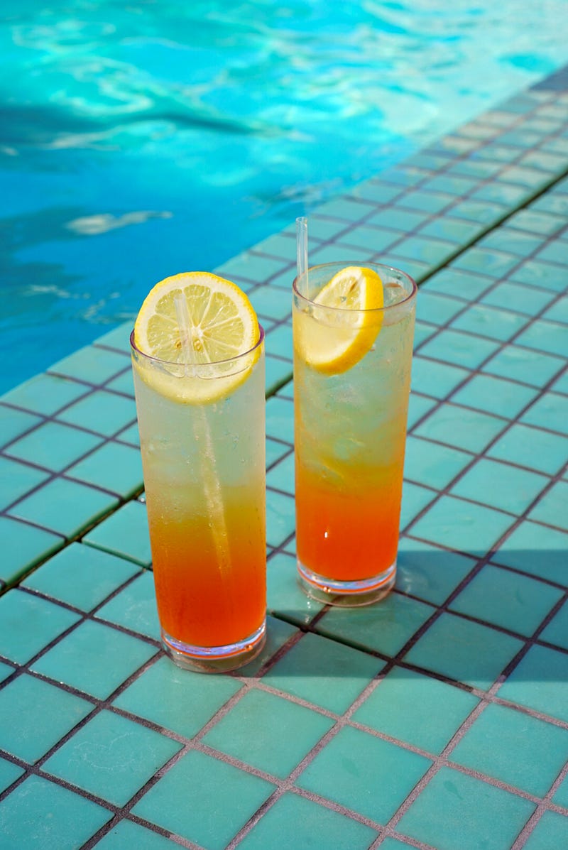 Refreshing fizzy drinks by the poolside