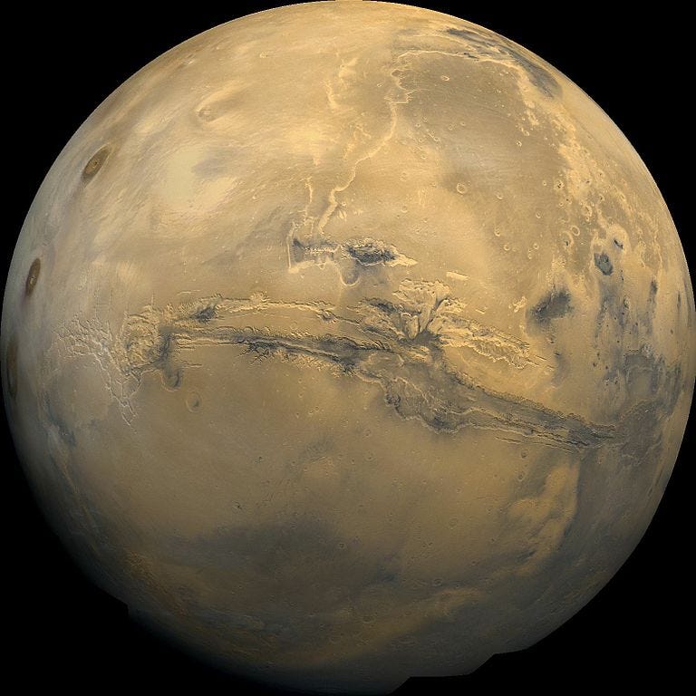 Scale comparison of Earth and Mars