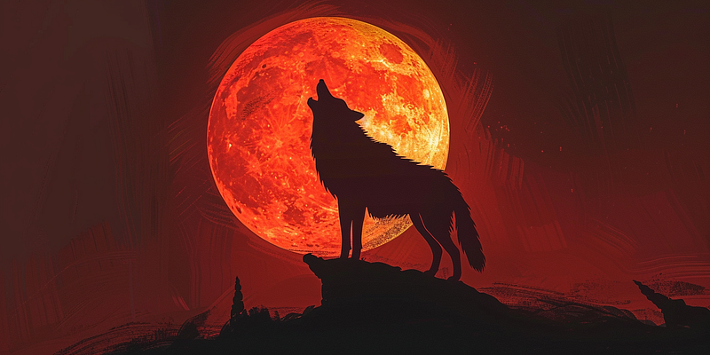 A wolf howling at the full moon — Midjourney illustration