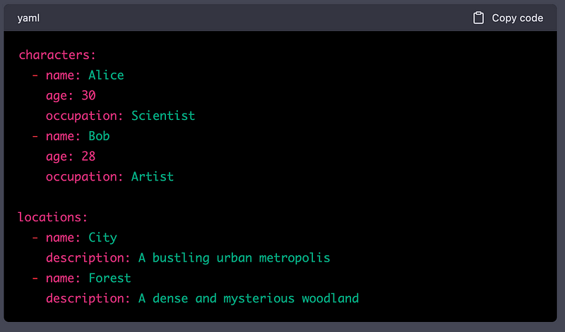 YAML format example