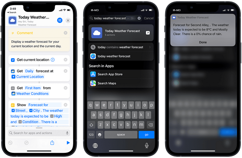 Fetching weather forecast using Shortcuts app