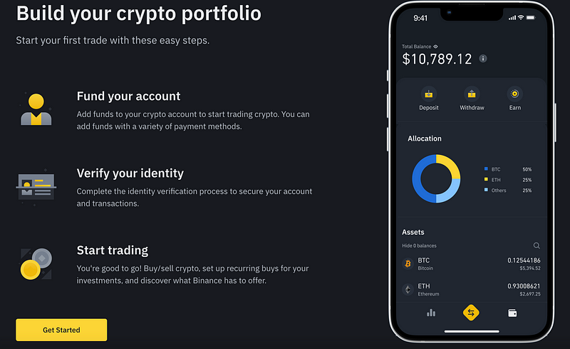 Binance mobile app interface