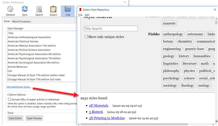 Zotero citation style manager