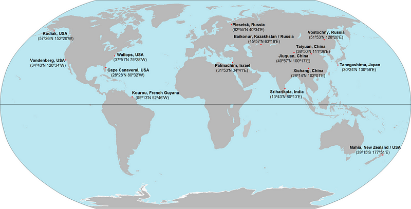 Map of launch facilities around the globe