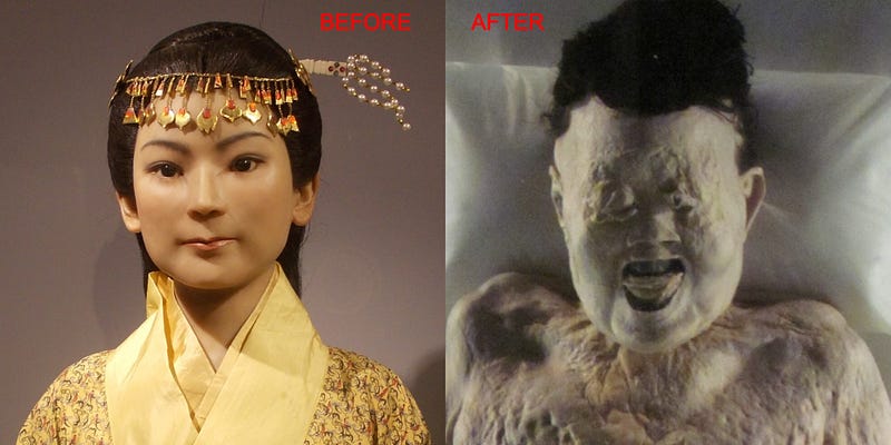 Xin Zhui as a young woman and her 2,200-year-old mummy