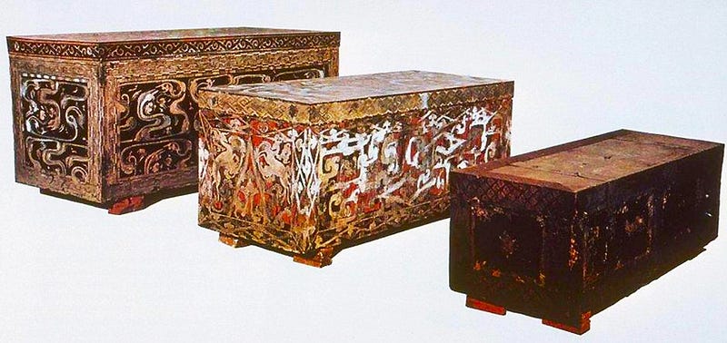 Three of the four coffins from Xin Zhui's tomb