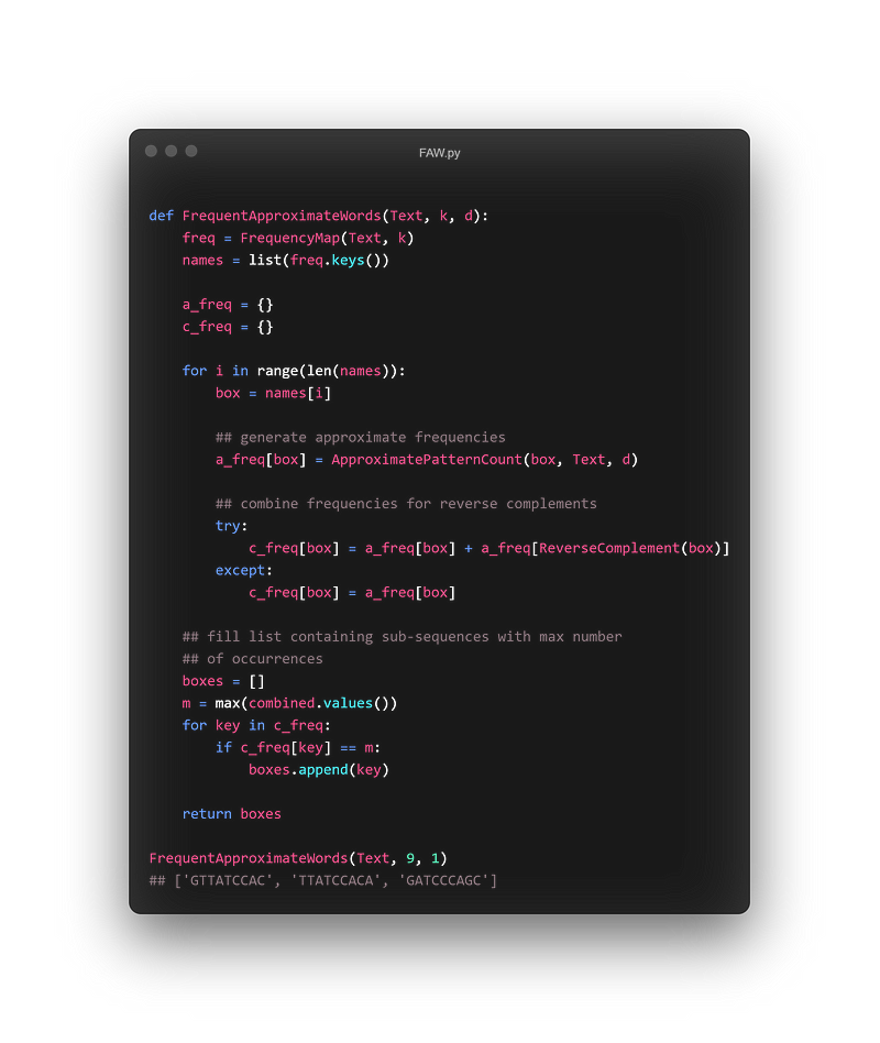 Code for comparing patterns in the ori region