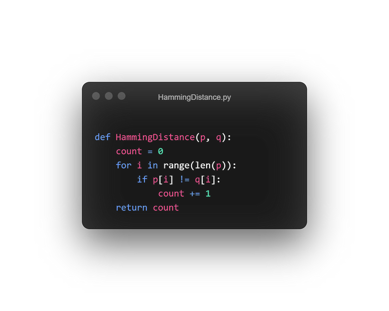 Code for calculating Hamming distance