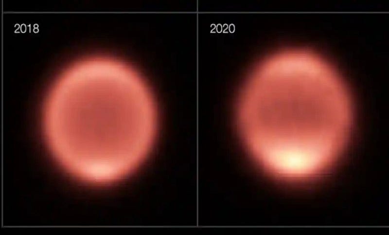 Infrared images of Neptune showing temperature changes