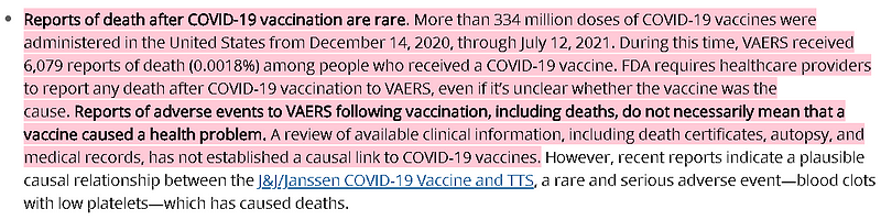 Current statistics on post-vaccine deaths