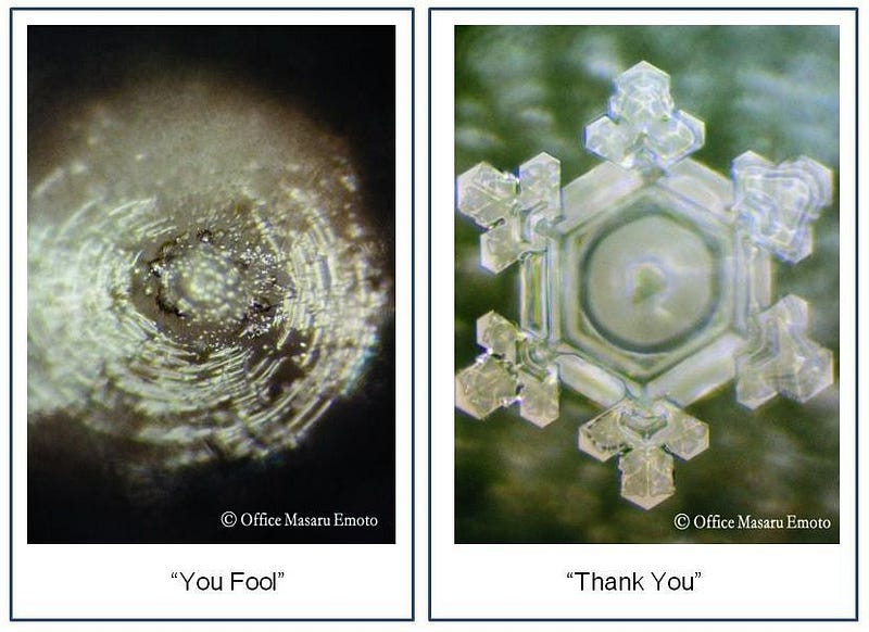 Water crystals influenced by positive words