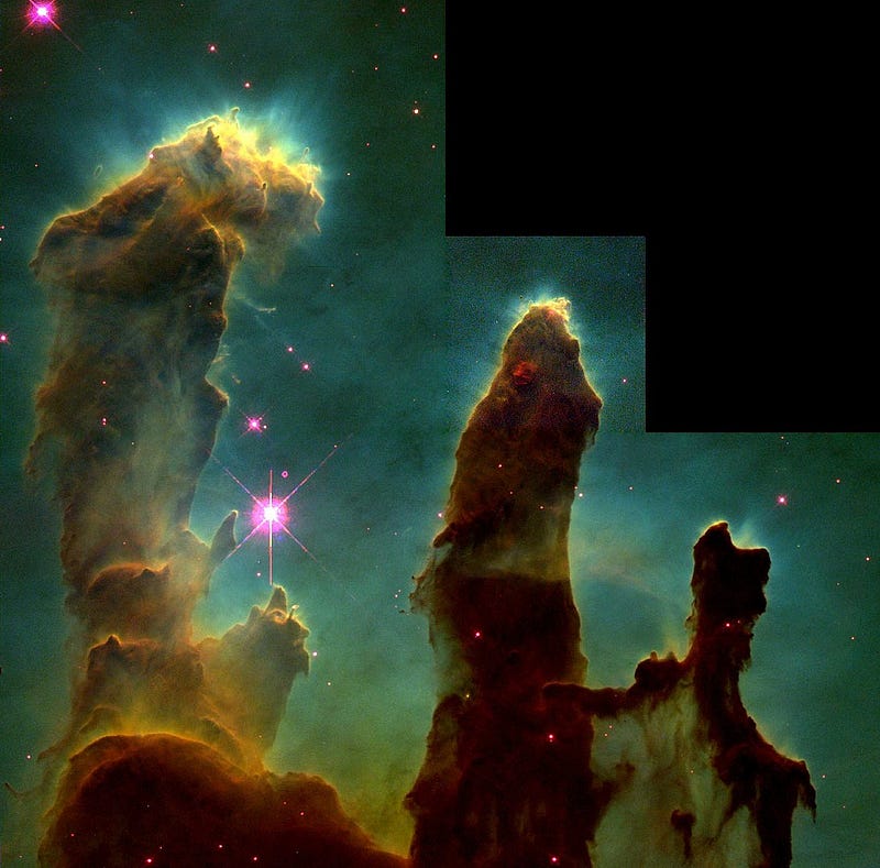 Hubble's first image of the Pillars of Creation.