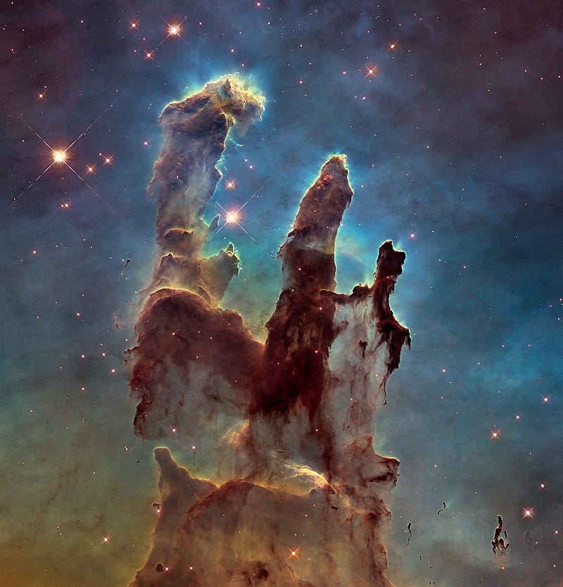 Hubble's infrared view of the Pillars of Creation.