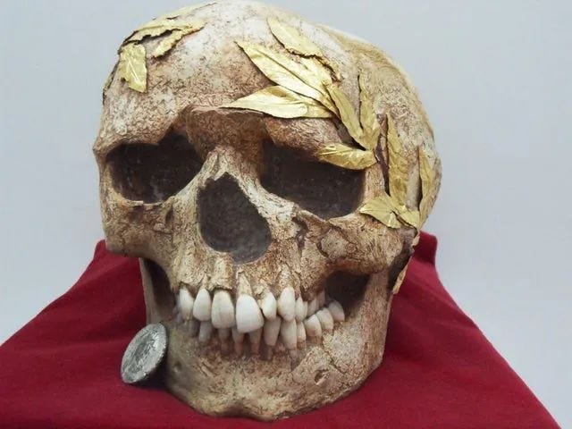 Ancient athlete's skull with gold wreath