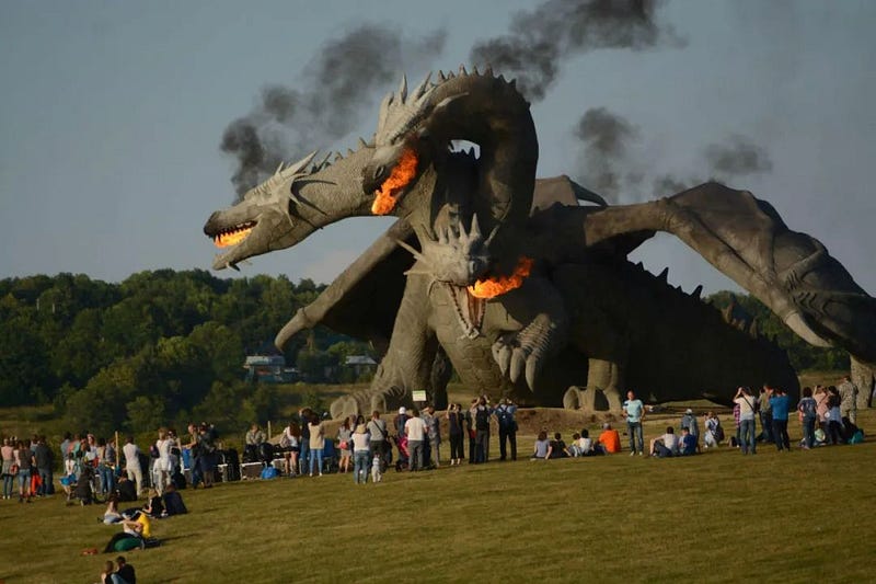 Fire-breathing dragon sculpture