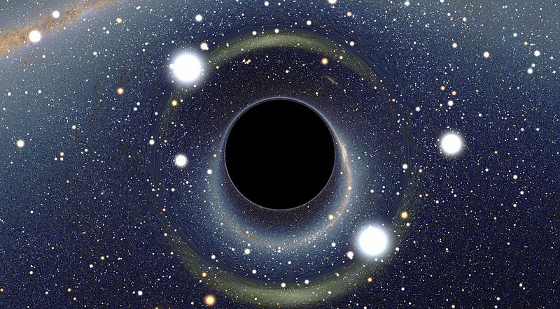 Simulated depiction of a black hole near the Large Magellanic Cloud