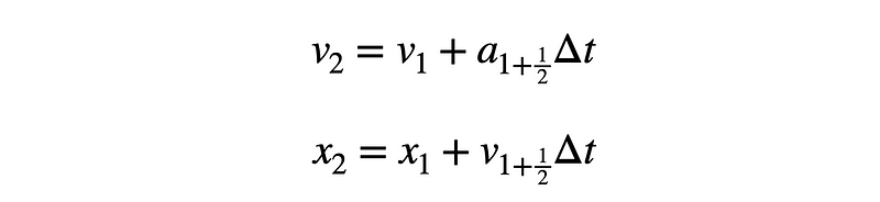 Final calculations for velocity and position using midpoint method.